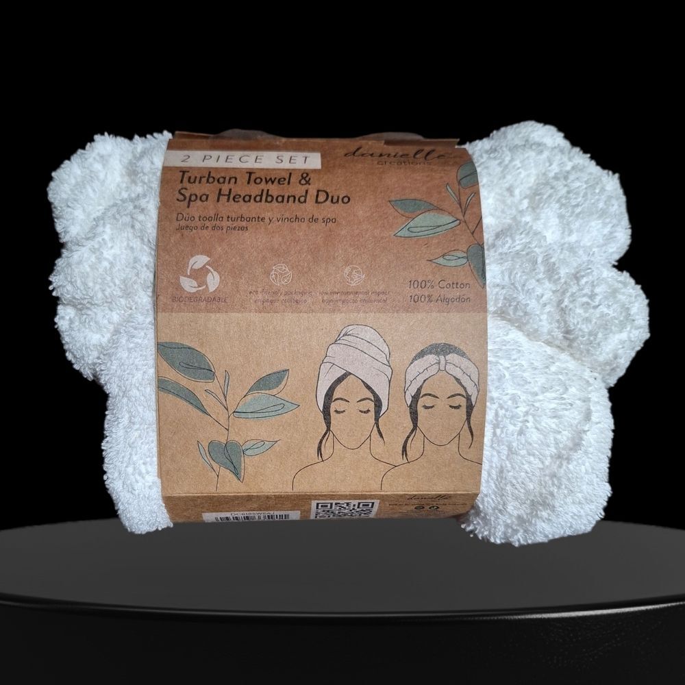White Turban Towel & Spa Headband Duo